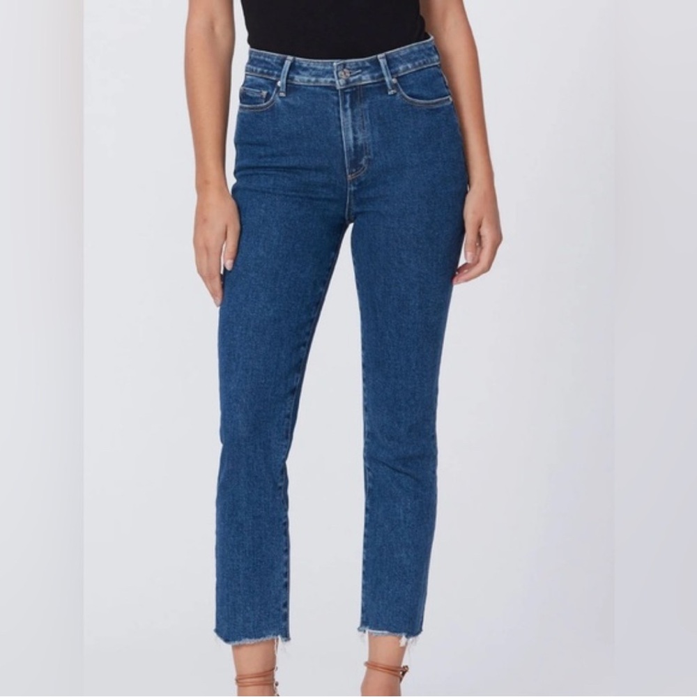 PAIGE Dark Blue Ankle Jeans Cindy Crop Raw Hem Imperial Wash